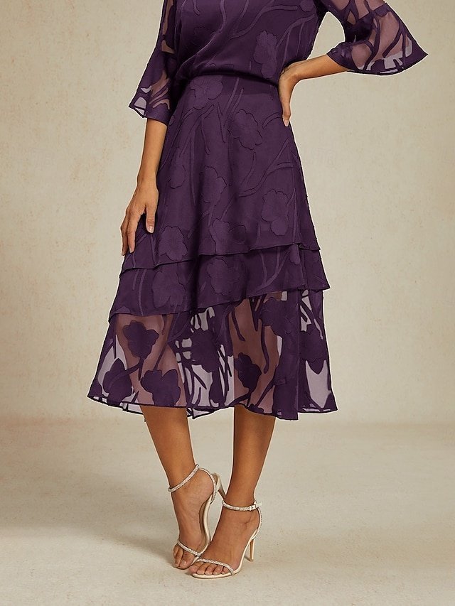 Elegant Loose Floral Layered Mid Waist Midi Skirt - Image 4