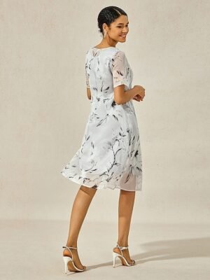 Elegant Loose Floral Mesh Crew Neck Short Sleeve Midi Dress - Image 7