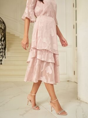 Elegant Loose Floral Mid Waist Layered Midi Chiffon Skirt - Image 10