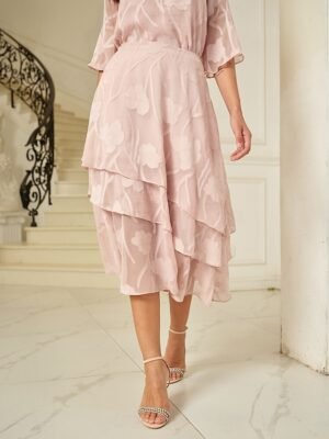 Elegant Loose Floral Mid Waist Layered Midi Chiffon Skirt - Image 11