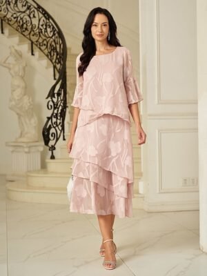 Elegant Loose Floral Mid Waist Layered Midi Chiffon Skirt - Image 12