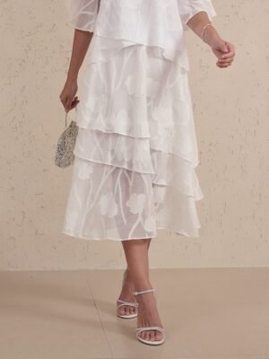 Elegant Loose Floral Mid Waist Layered Midi Chiffon Skirt - Image 14
