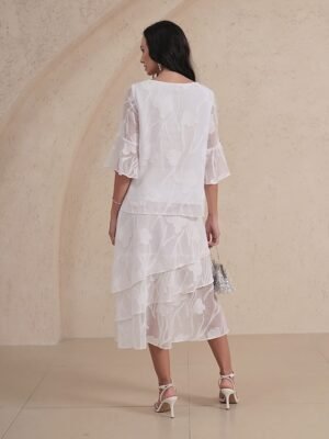Elegant Loose Floral Mid Waist Layered Midi Chiffon Skirt - Image 17