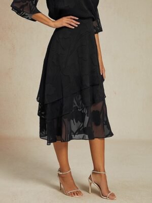 Elegant Loose Floral Mid Waist Layered Midi Chiffon Skirt - Image 18