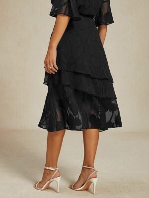 Elegant Loose Floral Mid Waist Layered Midi Chiffon Skirt - Image 19