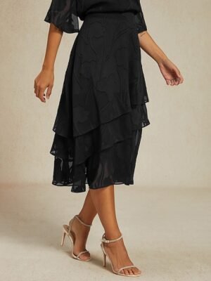 Elegant Loose Floral Mid Waist Layered Midi Chiffon Skirt - Image 20
