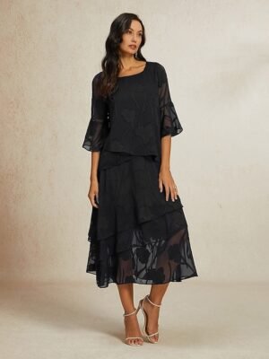 Elegant Loose Floral Mid Waist Layered Midi Chiffon Skirt - Image 21