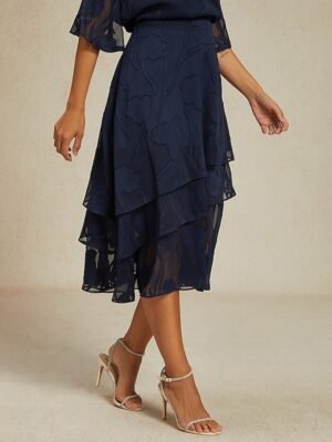 Elegant Loose Floral Mid Waist Layered Midi Chiffon Skirt - Image 3