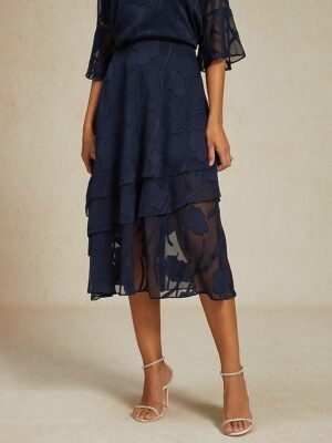 Elegant Loose Floral Mid Waist Layered Midi Chiffon Skirt - Image 4