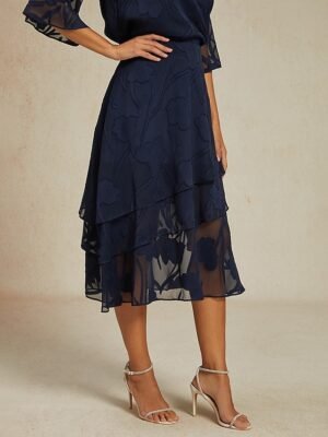 Elegant Loose Floral Mid Waist Layered Midi Chiffon Skirt - Image 5