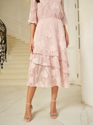 Elegant Loose Floral Mid Waist Layered Midi Chiffon Skirt - Image 7