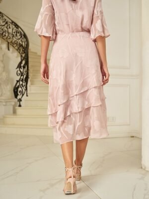 Elegant Loose Floral Mid Waist Layered Midi Chiffon Skirt - Image 8
