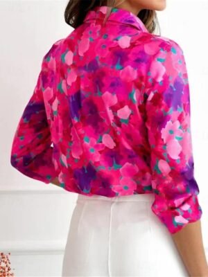 Elegant Loose Floral Spread Collar Long Sleeve Blouse - Image 3