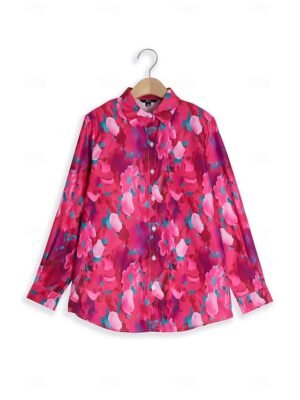 Elegant Loose Floral Spread Collar Long Sleeve Blouse - Image 6