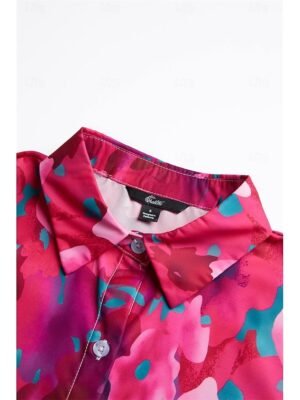 Elegant Loose Floral Spread Collar Long Sleeve Blouse - Image 8