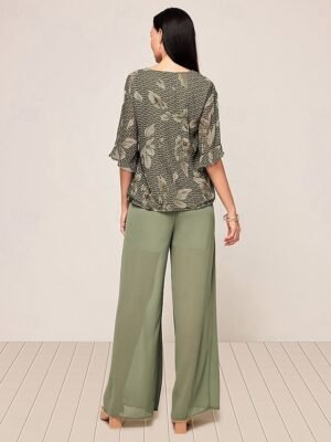 Elegant Loose Floral V Neck Half Sleeve Two Piece Set - Image 4