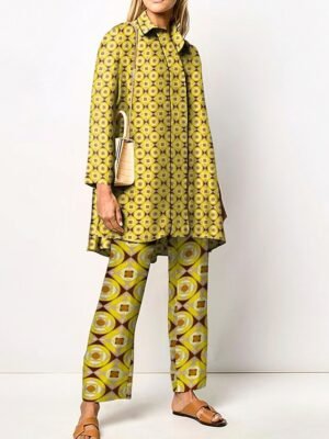 Elegant Loose Geometric Shirt Collar Long Sleeve Two Piece Set - Image 3