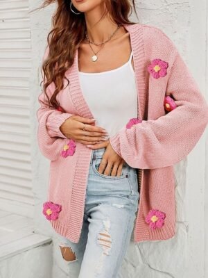 Elegant Loose Knit Off Shoulder Long Sleeve Cardigan - Image 1