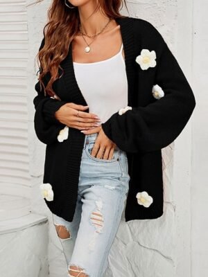 Elegant Loose Knit Off Shoulder Long Sleeve Cardigan - Image 7