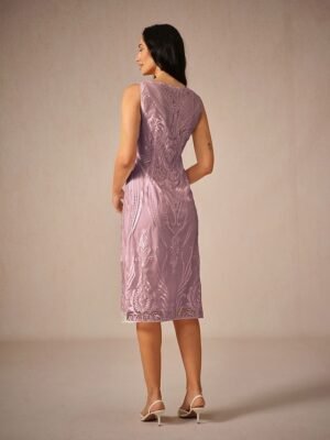 Elegant Loose Lace Crew Neck Half Sleeve Midi Dress - Image 11