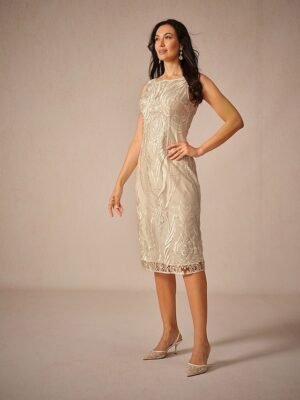 Elegant Loose Lace Crew Neck Half Sleeve Midi Dress - Image 12