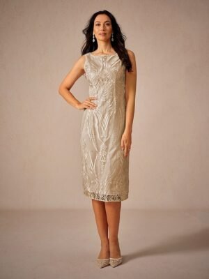 Elegant Loose Lace Crew Neck Half Sleeve Midi Dress - Image 14