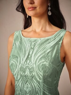 Elegant Loose Lace Crew Neck Half Sleeve Midi Dress - Image 6