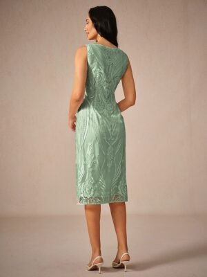 Elegant Loose Lace Crew Neck Half Sleeve Midi Dress - Image 7