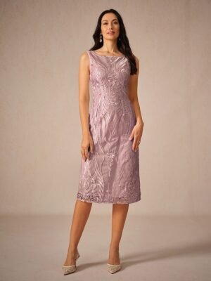 Elegant Loose Lace Crew Neck Half Sleeve Midi Dress - Image 9
