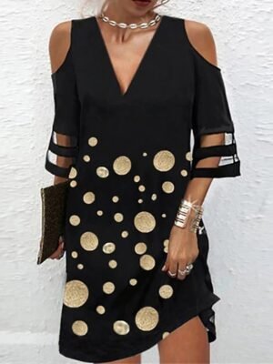 Elegant Loose Mesh Print V Neck 3/4 Sleeve Floral Mini Dress - Image 7