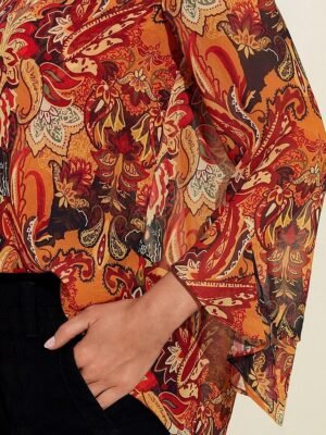 Elegant Loose Paisley Ruffle Sleeve Chiffon Blouse - Image 5