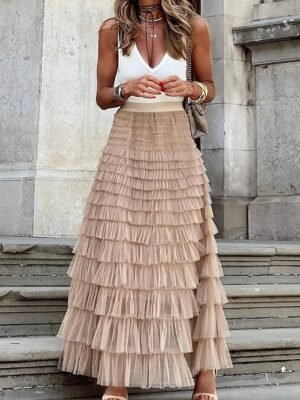 Elegant Loose Patchwork High Waist Maxi Skirt - Image 1