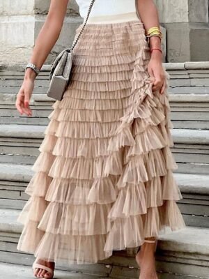 Elegant Loose Patchwork High Waist Maxi Skirt - Image 5