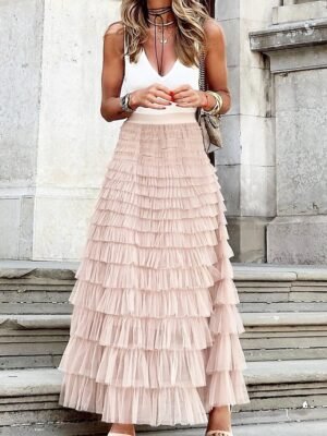 Elegant Loose Patchwork High Waist Maxi Skirt - Image 6