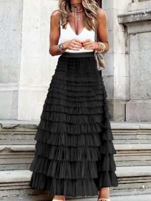 Elegant Loose Patchwork High Waist Maxi Skirt - Image 7