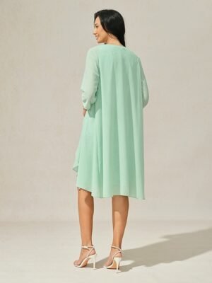 Elegant Loose Plain Crew Neck 3/4 Sleeve Midi Dress Set - Image 16