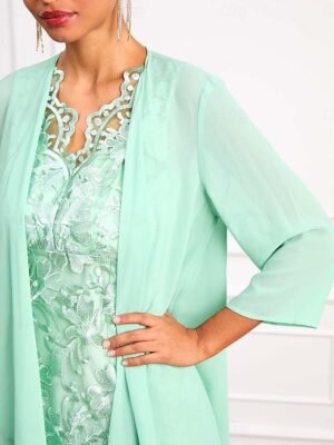 Elegant Loose Plain Crew Neck 3/4 Sleeve Midi Dress Set - Image 19