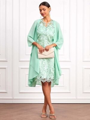 Elegant Loose Plain Crew Neck 3/4 Sleeve Midi Dress Set - Image 21