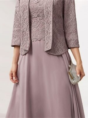 Elegant Loose Plain Crew Neck 3/4 Sleeve Midi Dress Set - Image 4