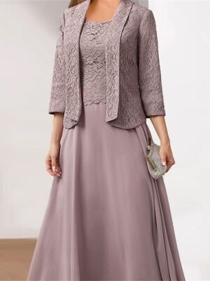 Elegant Loose Plain Crew Neck 3/4 Sleeve Midi Dress Set - Image 6