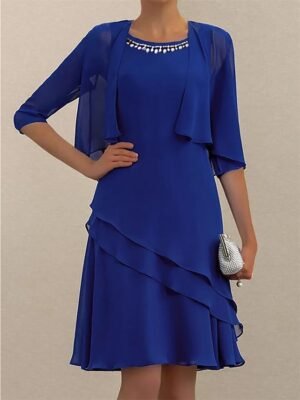 Elegant Loose Plain Crew Neck Half Sleeve Mini Dress - Image 1