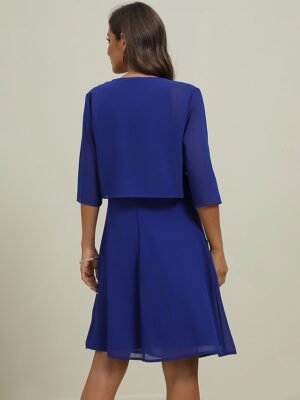 Elegant Loose Plain Crew Neck Half Sleeve Mini Dress - Image 4