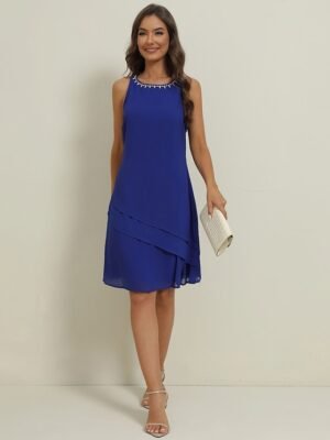 Elegant Loose Plain Crew Neck Half Sleeve Mini Dress - Image 5