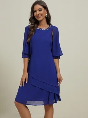 Elegant Loose Plain Crew Neck Half Sleeve Mini Dress - Image 9
