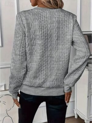 Elegant Loose Plain Crew Neck Zipper Long Sleeve Sweatshirt - Image 10