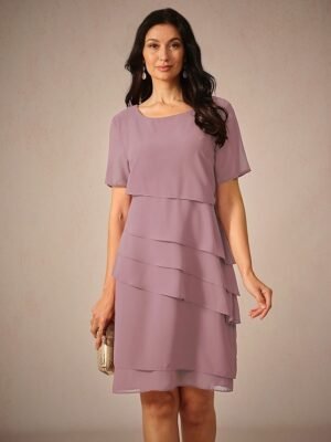 Elegant Loose Plain Short Sleeve Chiffon Midi Dress - Image 7