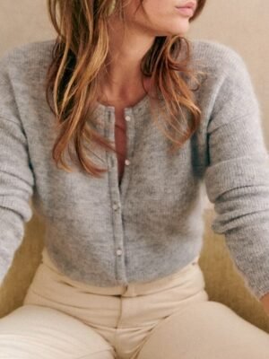 Elegant Loose Pure Colour Crew Neck Long Sleeve Cardigan - Image 4