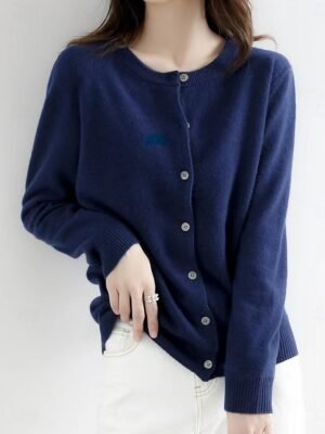 Elegant Loose Pure Colour Crew Neck Long Sleeve Cardigan - Image 5
