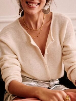 Elegant Loose Pure Colour Crew Neck Long Sleeve Cardigan - Image 6