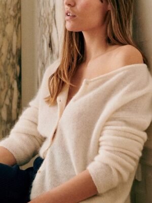 Elegant Loose Pure Colour Crew Neck Long Sleeve Cardigan - Image 7